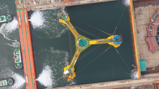 全球首（shǒu）座“雙百”海上風電平台管樁鋼全部湘鋼造