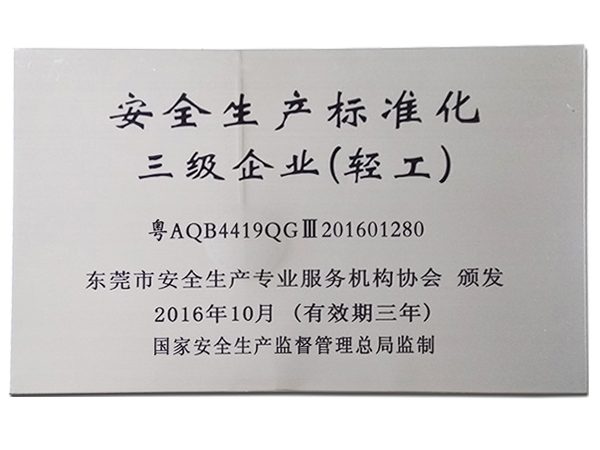 安全（quán）生產標準化（huà）三級企業